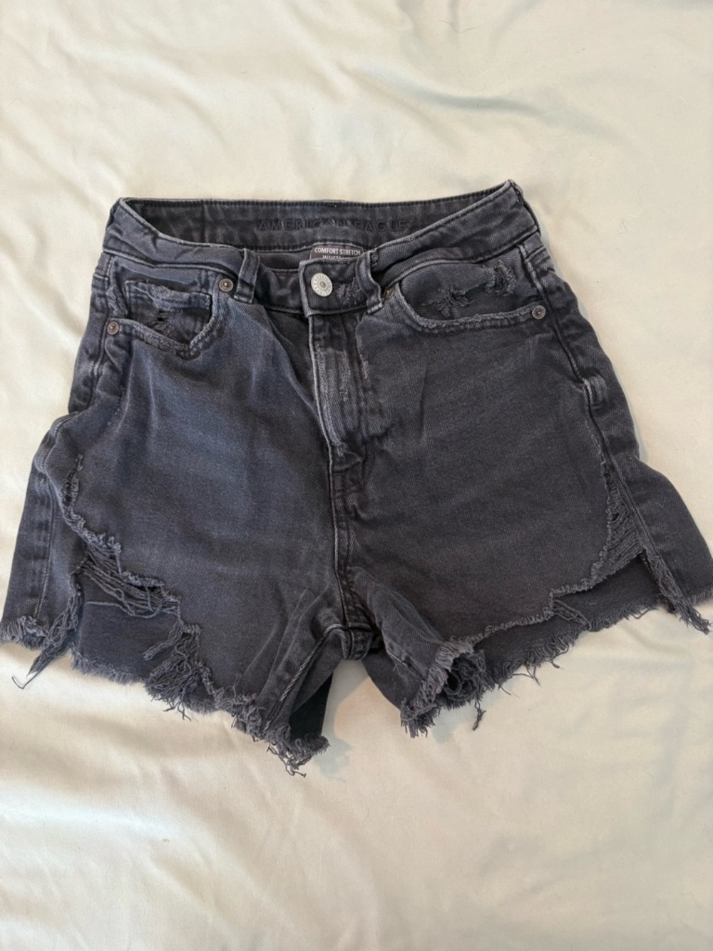 American Eagle Outfitters Black Distressed High-Rise Jean Shorts